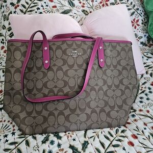 Coach Signature Brown and Pink Tote Bag
